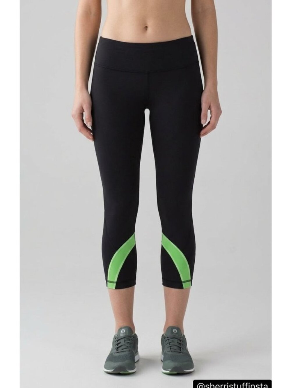 NWOT New Lululemon Run Inspire Crop 21" Leggings Black Green Size 4
